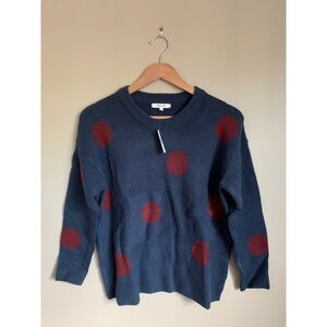 NWT MADEWELL Navy & Burgundy Dot Pullover Sweater